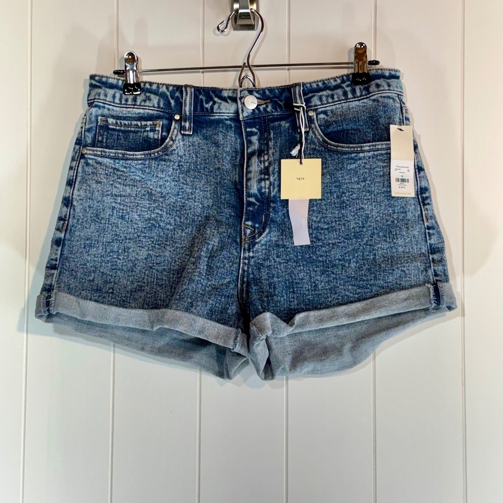 TGLA Francesca's High Rise Acid Wash Denim Shorts Blue Cuffed Size 30 NWT